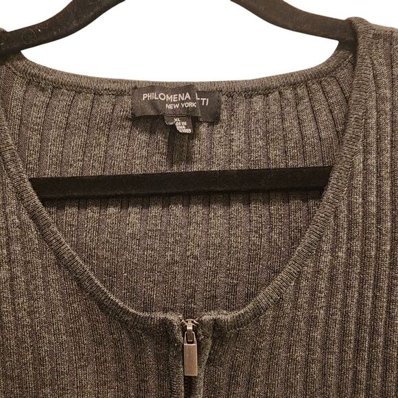 Philomena Petti Ribbed Sweater Women's XL Charcoal Gray 1/4 Zip Up Stretch Rayon - Picture 3 of 6